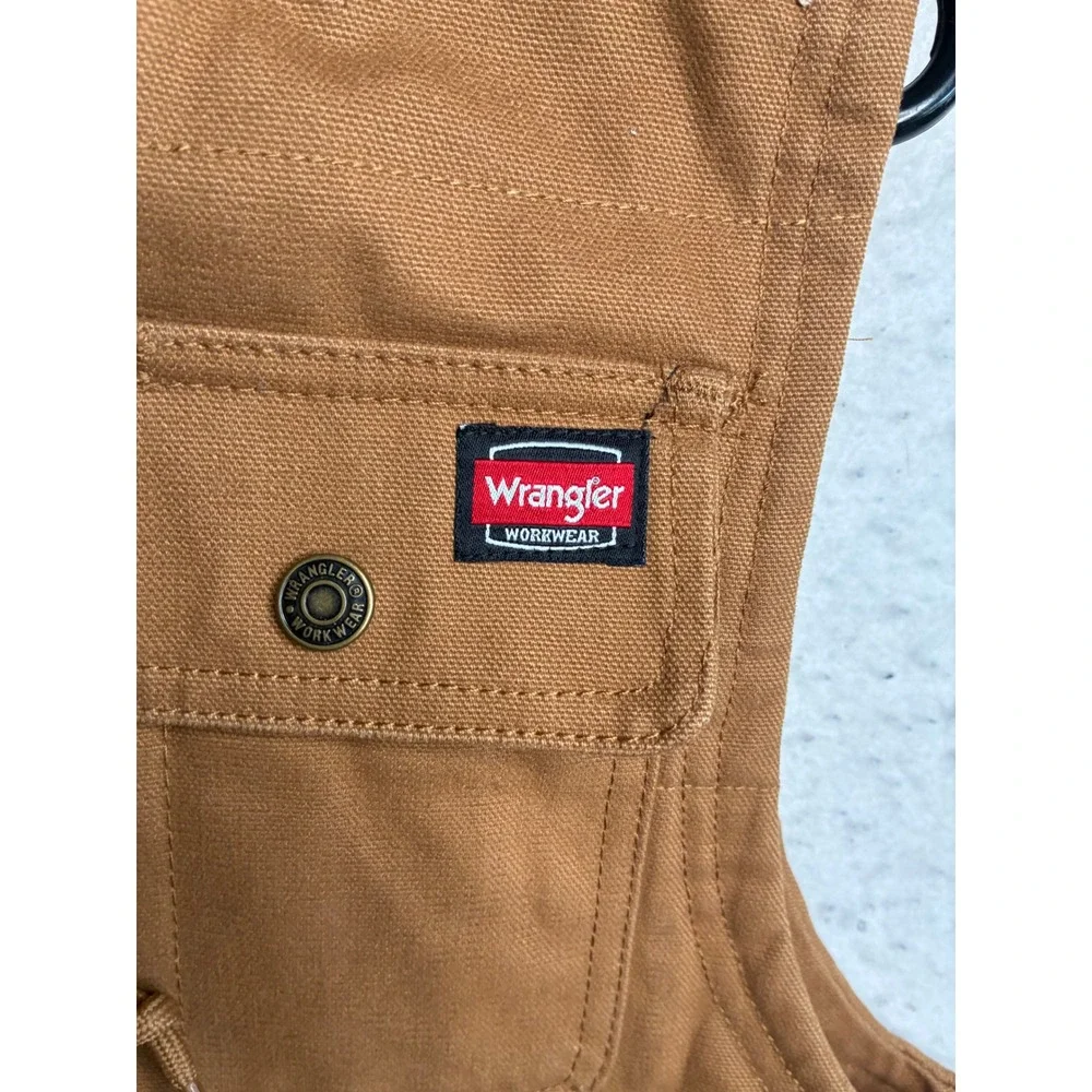 Wrangler Workwear Mens Small Brown Canvas Hooded Quilted Utility Vest 6299 WRG
